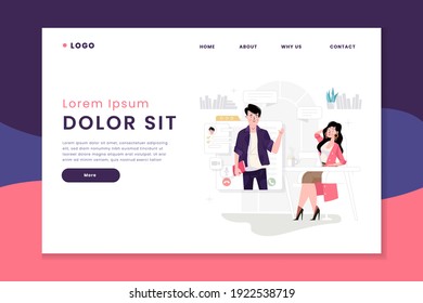 Telecommuting concept, Remote meeting concept, Group video concept Vector illustration landingpage
