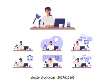 Telecommuting Concept. Vector Illustration Of People Having Communication Via Telecommuting System. Concept For Video Conference, Workers At Home Or Office. 