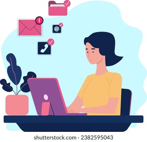 Telecommuting concept ,woman working at the desk with a laptop