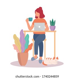 Telecommuting concept with woman working on laptop
