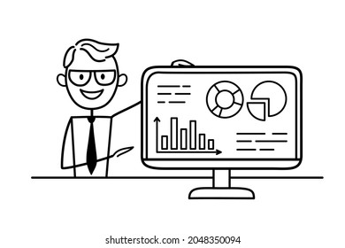 Telecommuting concept. Working from home. Online learning. Video conference. Remote employee communicates via the Internet. Teacher working, taking part in online negotiations, in business activities