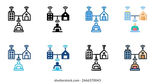 Telecommuting icon set multiple style collection 
