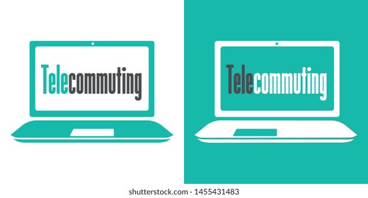 Telecommuting on laptop isolated and on green background