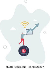 Telecommuting and work from home using phone internet .Distant job with wireless technology provision .flat characters.