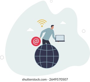 Telecommuting and work from home using phone internet .Distant job with wireless technology provision . character life .