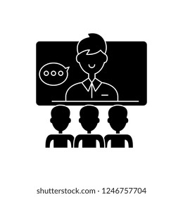 Teleconference black icon, vector sign on isolated background. Teleconference concept symbol, illustration 