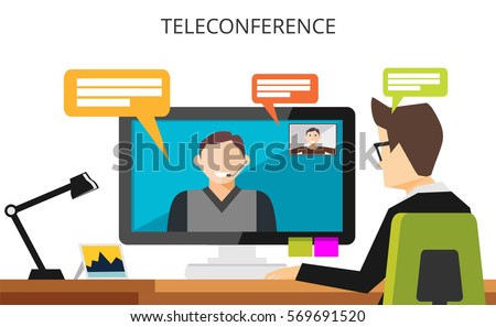 Teleconference concept. Video communication technology illustration. Video call. Businessman having teleconference.
