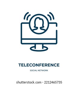 Teleconference icon. Linear vector illustration from social network collection. Outline teleconference icon vector. Thin line symbol for use on web and mobile apps, logo, print media.