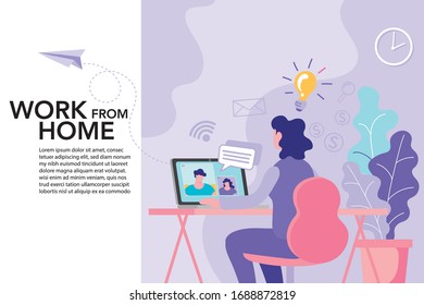 Teleconference for work from home. Minimal illustrator vector design.