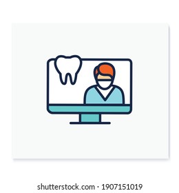 Teledentistry color icon. Telehealth medical care. Virtual dentist consultation. Telemedicine, health care concept. Online stomatology, dental medicine. Isolated vector illustration