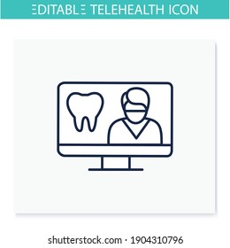 Teledentistry Line Icon. Telehealth Medical Care. Virtual Dentist Consultation. Telemedicine, Health Care Concept. Online Stomatology, Dental Medicine. Isolated Vector Illustration. Editable Stroke 