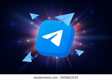 Telegram app 3d icon with different speech clouds. Vector editorial illustration. TURKEY, FETHIYE, January 16, 2024 