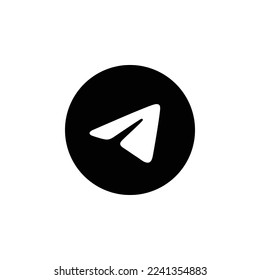 Telegram Logo in Black Circle. Paper Plane Icon Button Vector Art.