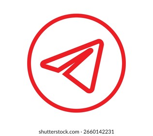 Clipart de iconos de logotipo de Telegram: círculo rojo con ilustrador de Vector de símbolos de plano de papel blanco.