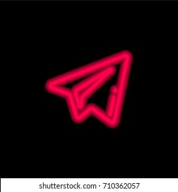 Telegram red glowing neon ui ux icon. Glowing sign logo vector
