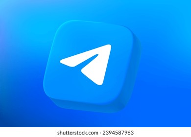 Telegram social media platform button on blue background. Vector 3d editorial illustration for breaking news. TURKEY, FETHIYE, November 22, 2023 