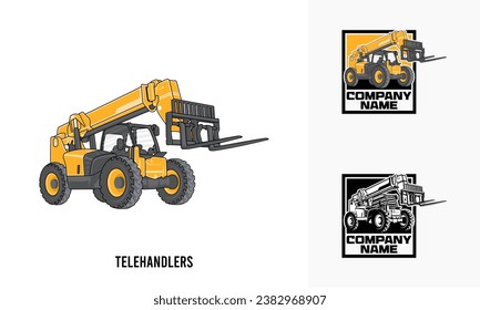 telehandler heavy equipment illustration, Telehandler heavy equipment Logo Badge Template vector