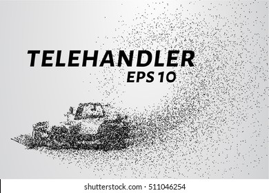 Telehandler of the particles. Telehandler crumbles into small circles and dots. Vector illustration