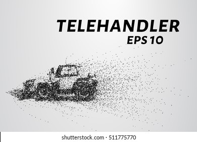 Telehandler of the particles. Telehandler crumbles into small circles and dots. Vector illustration