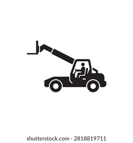 Telehandler Telescopic Forklift Icon, Boom Handler Vector isolated on white background, black flat glyph
