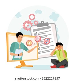 Telehealth concept. Professional doctor giving advice to patient through computer.