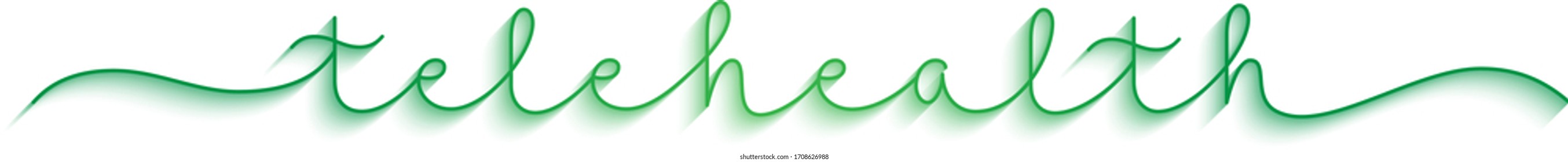 TELEHEALTH green vector monoline calligraphy banner with swashes