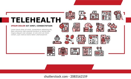 Telehealth Medicine Treatment Landing Web Page Header Banner Template Vector. Telehealth Remote Video Consultation And Examining, Patient Consent , Drug Delivery Vending Machine Illustration