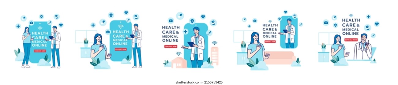 Telehealth, Telemedicine, Online Doctor, Online Clinic And Medical Service Online. Healthcare, Medical, Telemedicine, Telehealth Concept. Patient Consultation. Hand Draw Style. Vector Illustration.