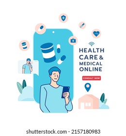 Telehealth, Telemedicine, Online Doctor, Online Clinic And Medical Service Online. Healthcare, Medical, Telemedicine, Telehealth Concept. Patient Consultation. Hand Draw Style. Vector Illustration.