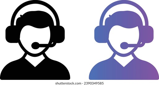 Telemarketer icon, logo element, human with headphone symbol design, call center concept, vector illustration isolated