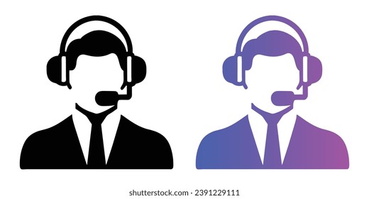 Telemarketer icon, logo element, human with headphone, operator symbol design, call center concept, vector illustration isolated