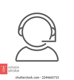 Telemarketer icon. Simple outline style. Call center operator with headset, customer service, telemarketing concept. Thin line, linear symbol. Vector illustration isolated. Editable stroke EPS 10.