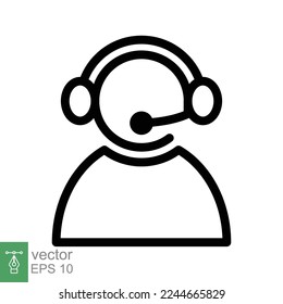 Telemarketer icon. Simple outline style. Call center operator with headset, customer service, telemarketing concept. Thin line, linear symbol. Vector illustration isolated. EPS 10.