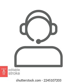 Telemarketer icon. Simple outline style. Call center operator with headset, customer service, telemarketing concept. Thin line, linear symbol. Vector illustration isolated. Editable stroke EPS 10.