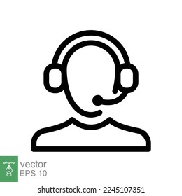 Icono del telemarketer. Estilo de contorno simple. Operador de centro de llamadas con auriculares, servicio al cliente, concepto de telemarketing. Línea delgada, símbolo lineal. Ilustración vectorial aislada. EPS 10.