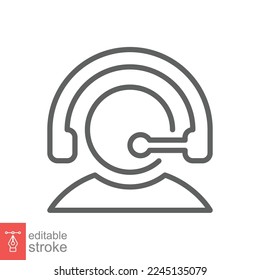 Telemarketer icon. Simple outline style. Call center operator with headset, customer service, telemarketing concept. Thin line, linear symbol. Vector illustration isolated. Editable stroke EPS 10.