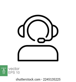 Telemarketer icon. Simple outline style. Call center operator with headset, customer service, telemarketing concept. Thin line, linear symbol. Vector illustration isolated. EPS 10.