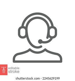 Icono del telemarketer. Estilo de contorno simple. Operador de centro de llamadas con auriculares, servicio al cliente, concepto de telemarketing. Línea delgada, símbolo lineal. Ilustración vectorial aislada. EPS de trazo editable 10.