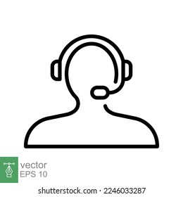 Icono del telemarketer. Estilo de contorno simple. Operador de centro de llamadas con auriculares, servicio al cliente, concepto de telemarketing. Línea delgada, símbolo lineal. Ilustración vectorial aislada. EPS 10.