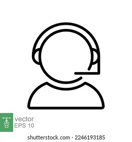 Telemarketer icon. Simple outline style. Call center operator with headset, customer service, telemarketing concept. Thin line, linear symbol. Vector illustration isolated. EPS 10.