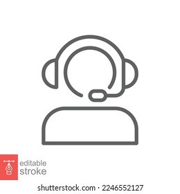 Telemarketer icon. Simple outline style. Call center operator with headset, customer service, telemarketing concept. Thin line, linear symbol. Vector illustration isolated. Editable stroke EPS 10.