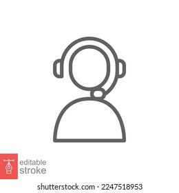 Telemarketer icon. Simple outline style. Call center operator with headset, customer service, telemarketing concept. Thin line, linear symbol. Vector illustration isolated. Editable stroke EPS 10.