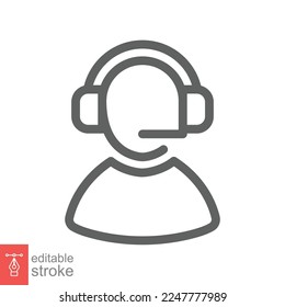 Icono del telemarketer. Estilo de contorno simple. Operador de centro de llamadas con auriculares, servicio al cliente, concepto de telemarketing. Línea delgada, símbolo lineal. Ilustración vectorial aislada. EPS de trazo editable 10.
