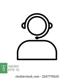 Telemarketer icon. Simple outline style. Call center operator with headset, customer service, telemarketing concept. Thin line, linear symbol. Vector illustration isolated. EPS 10.