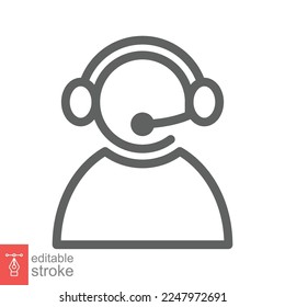 Telemarketer icon. Simple outline style. Call center operator with headset, customer service, telemarketing concept. Thin line, linear symbol. Vector illustration isolated. Editable stroke EPS 10.
