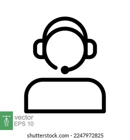 Telemarketer icon. Simple outline style. Call center operator with headset, customer service, telemarketing concept. Thin line, linear symbol. Vector illustration isolated. EPS 10.