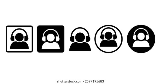 Telemarketer Icons Black and White Customer Service Symbols Vector Design Illustration