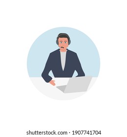 telemarketer man on white background