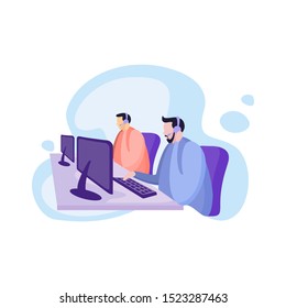 Telemarketers web icon. telemarketers symbol design. Can be used in web banners and Group of operators with headsets supporting people in the call center office. Group of people or customers holding c