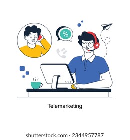 vector de concepto abstracto de telemarketing en una ilustración de material de estilo plano